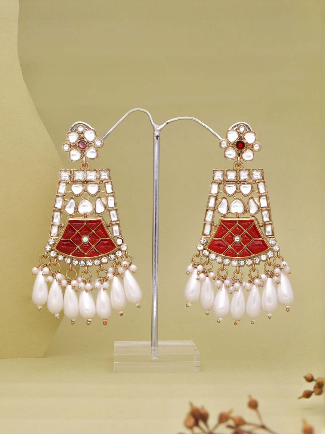 Anouk Women Maroon Gold Plated Artificial Beads Brass Dangle Earrings