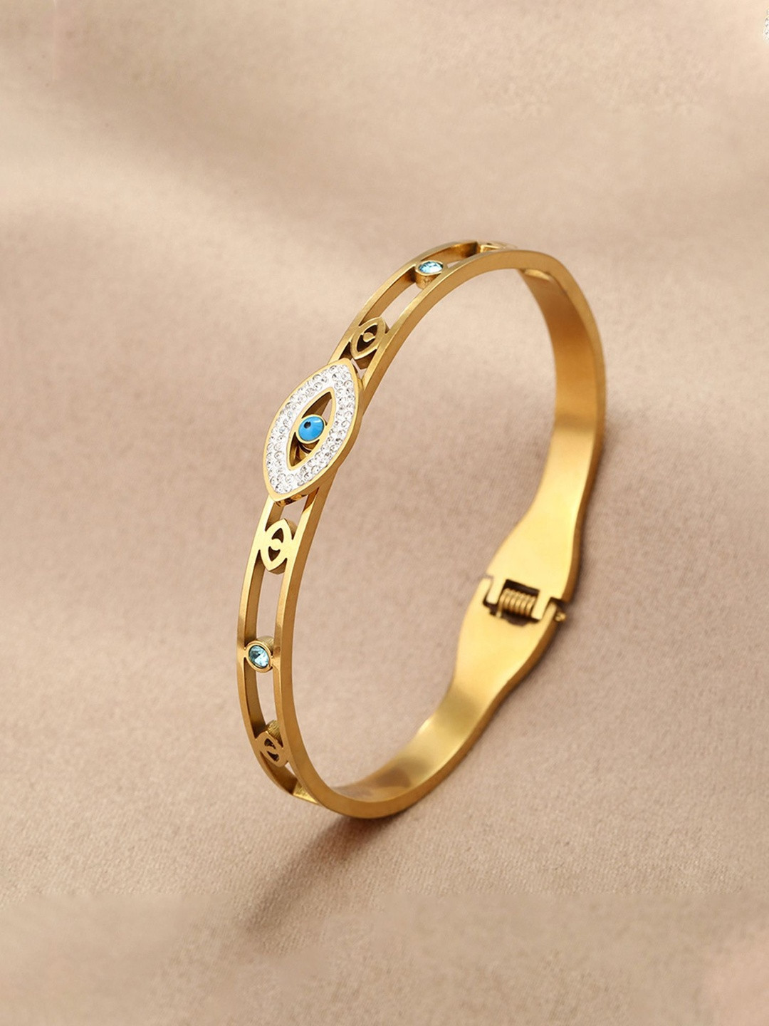 Designs & You Stainless Steel Gold-Plated Artificial Stones Studded Bangle-Style Bracelet