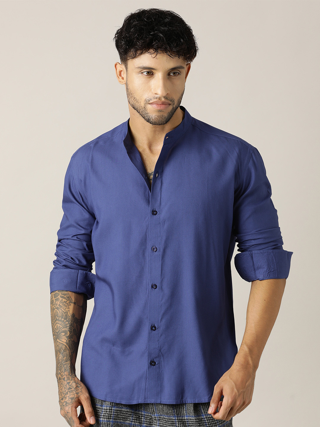 Paper Cut Relaxed Fit Band Collar Shirt