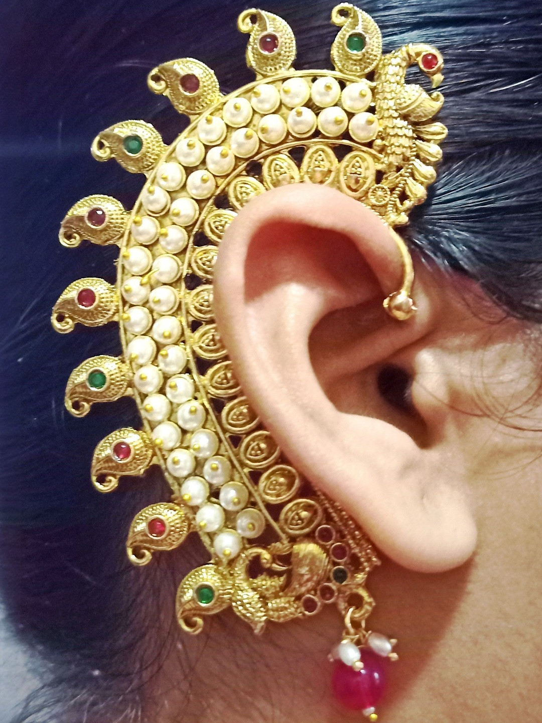 Adhira's Gold Plated Peacock Design Ear Cuff Earrings