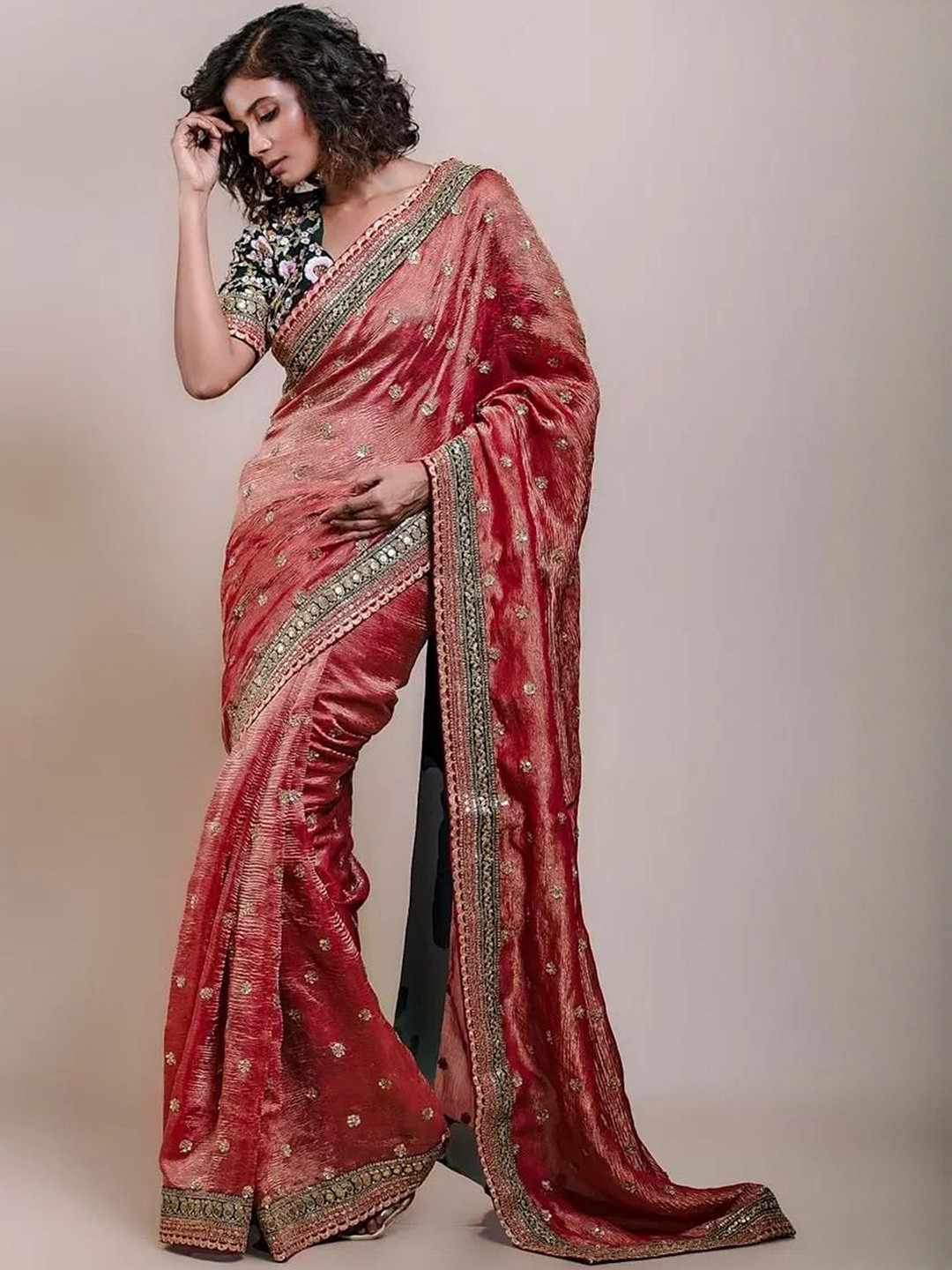 Nayanthara Trends Embellished Embroidery Zari Saree