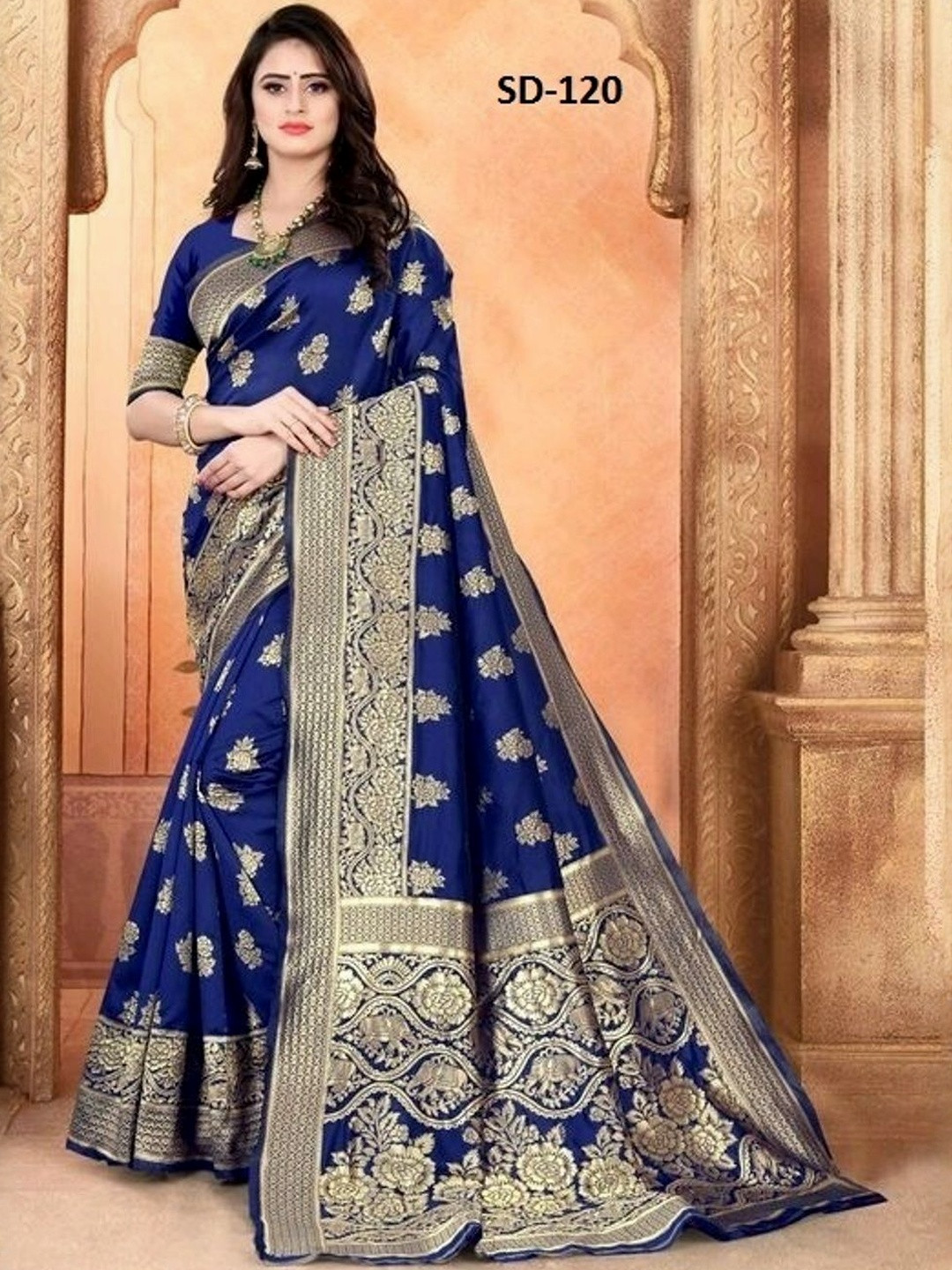 Snofi Creation Floral Woven Design Zari anjeevaram Saree