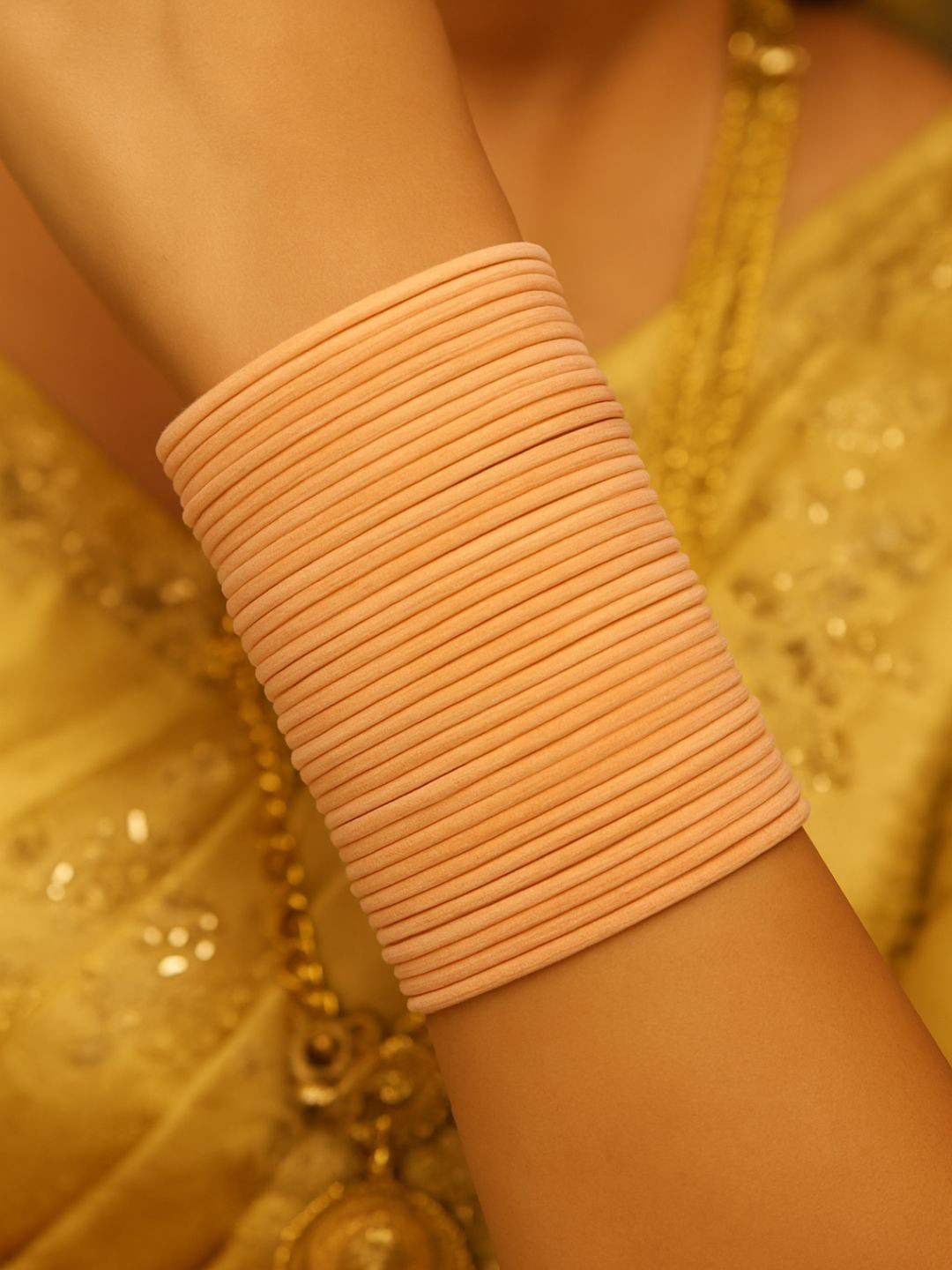 I Jewels Set Of 48 Peach Coloured Plain Velvet Bangles