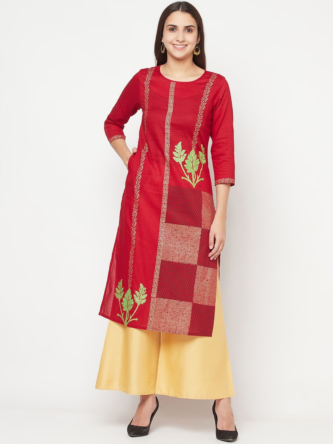 ANIYAH Women Maroon Pure Cotton Ethnic Kurtis