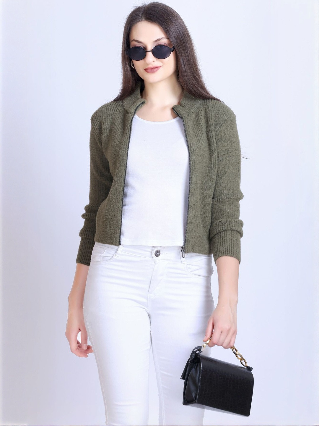 Roadster Women Green Wool Embroidered Cardigan