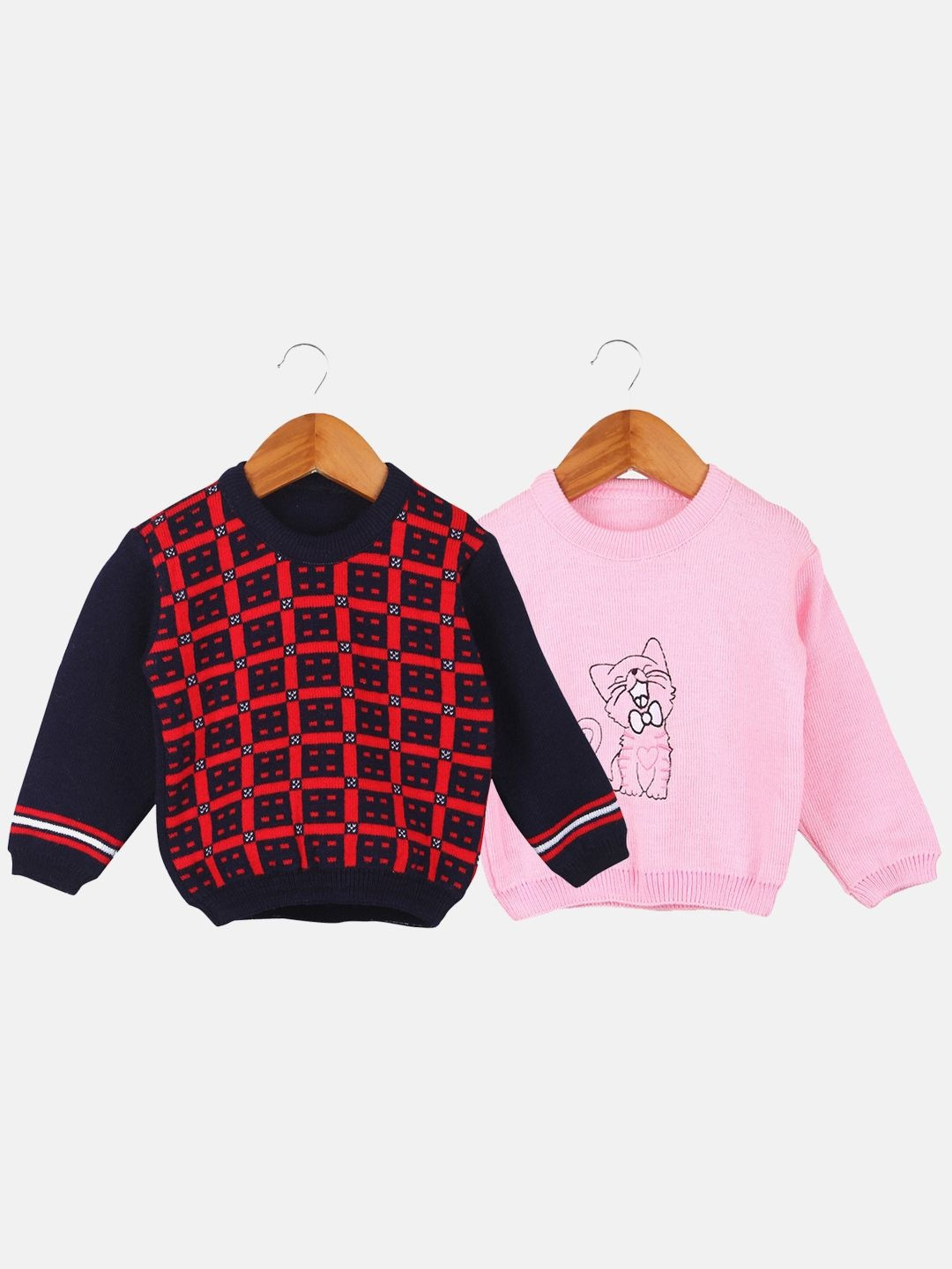 TRENDY WORLD Kids Pack of 2 Checked Wool Printed Pullover Sweaters
