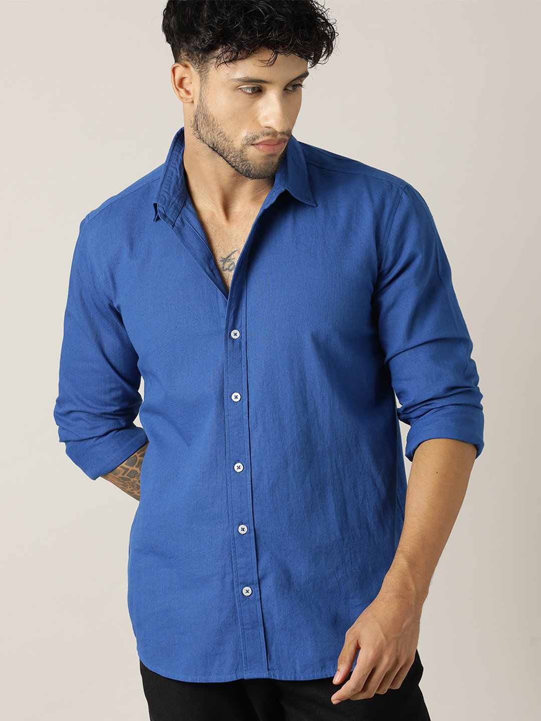 Paper Cut Men Relaxed Fit Solid Button-Down Collar Cotton Casual Shirt