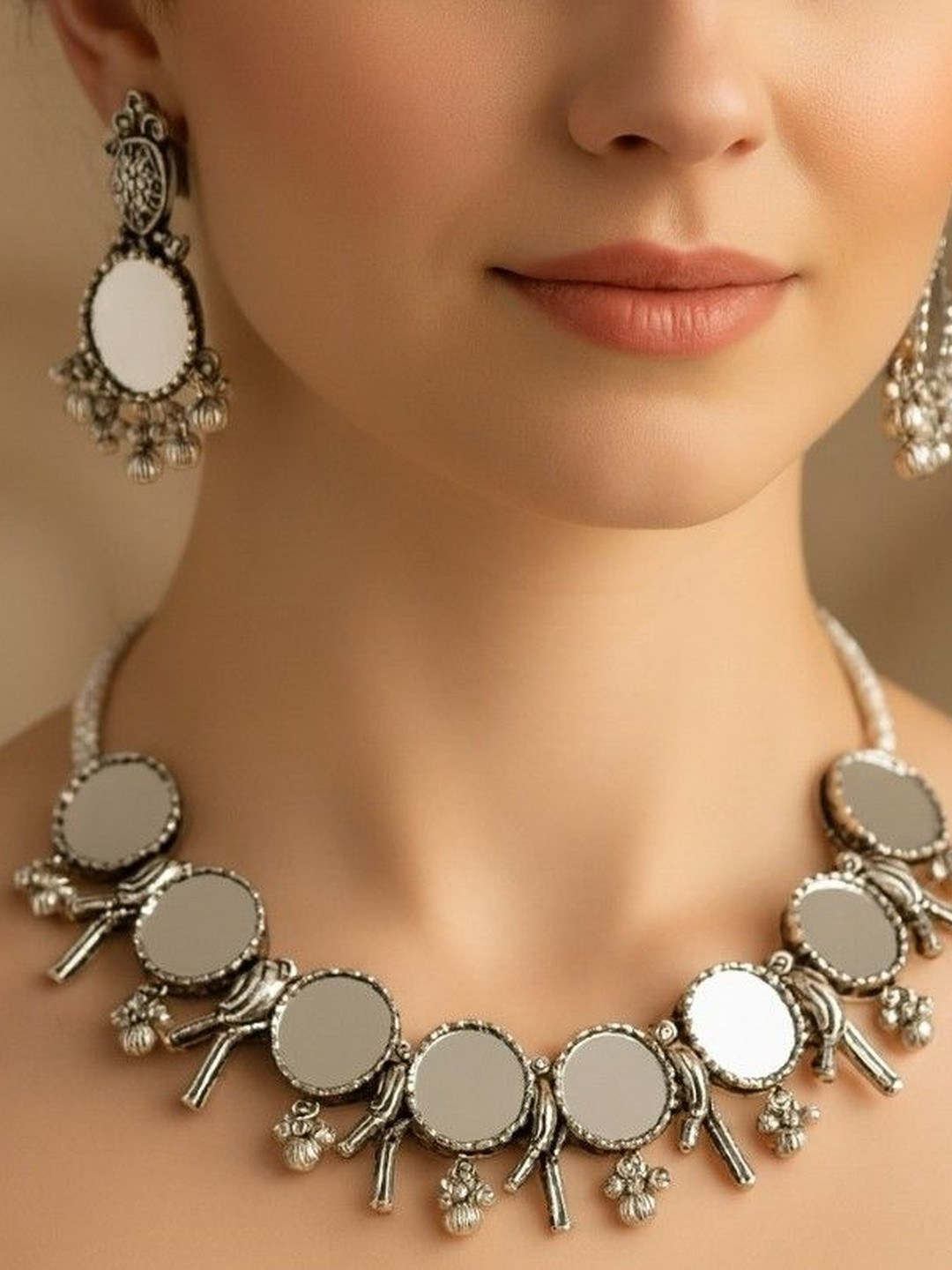 Nui Mirror Work Design Jewellery Set