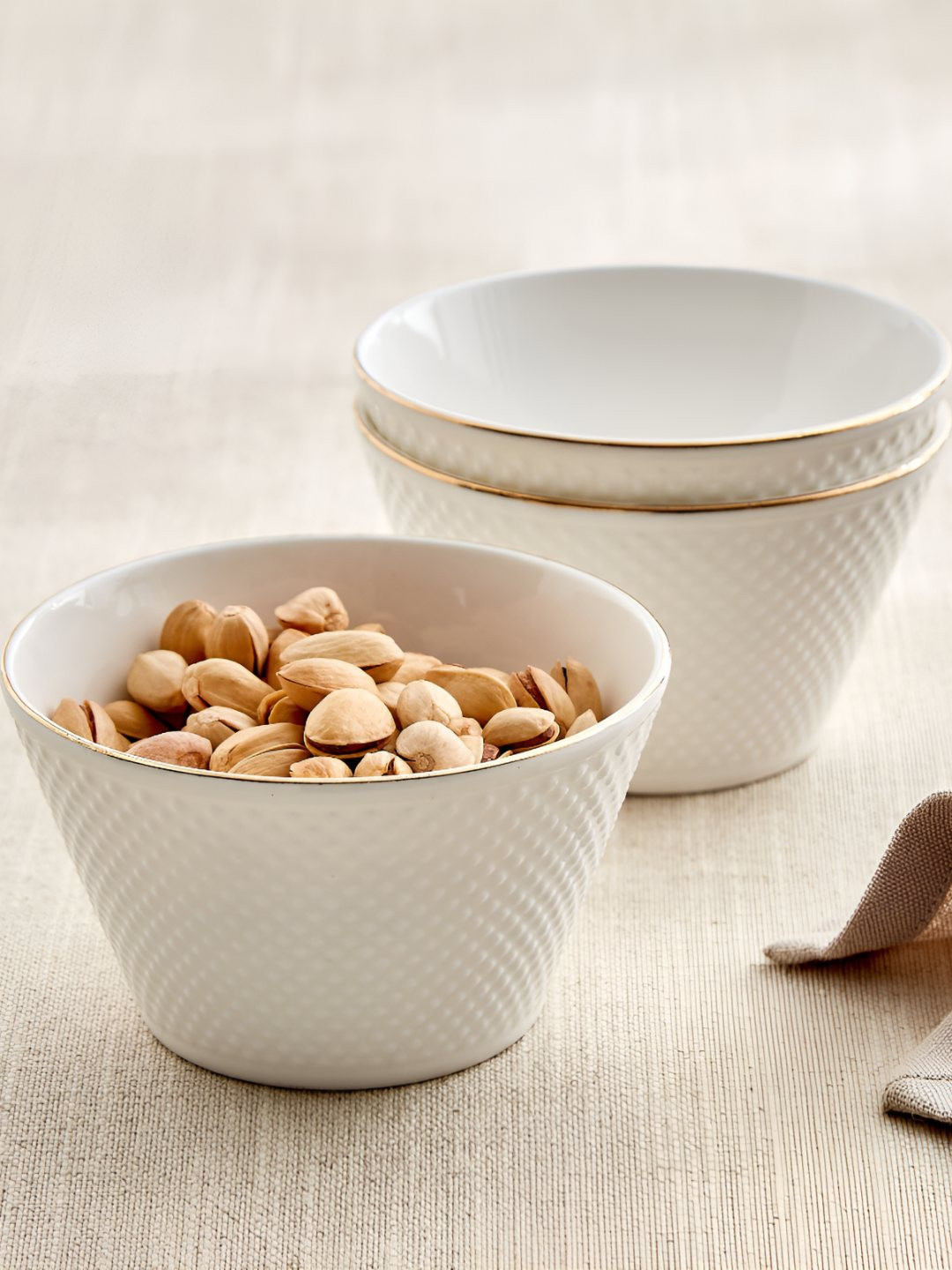 Home Centre Zura Blanc White 3 Pieces Porcelain Easy To Clean Serving Bowls