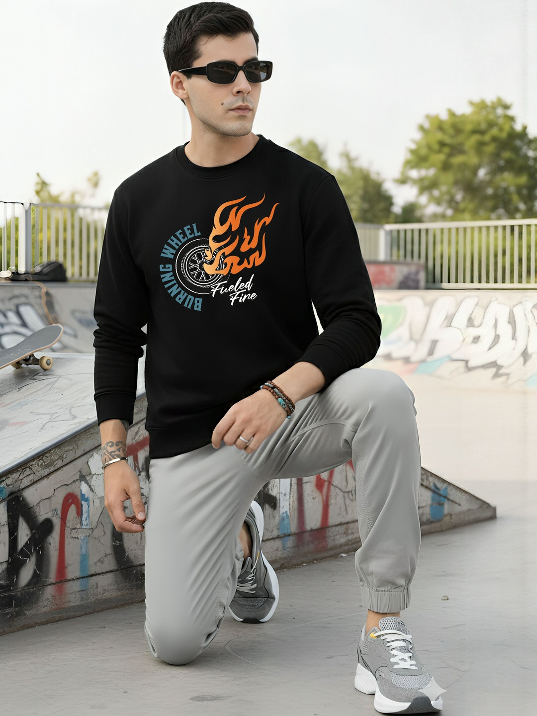Moda Rapido Men Graphic Printed Round Neck Long Sleev Sweatshirt