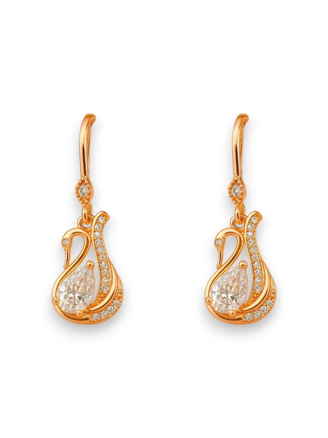 AccessHer Gold-Plated Brass  American Diamond Swan Drop Artificial Stones Studs