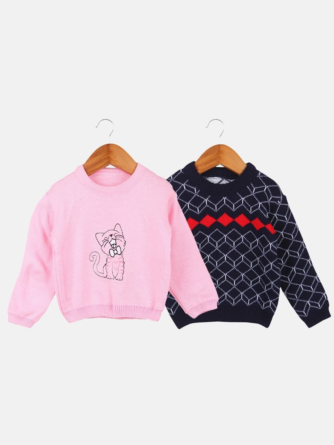 TRENDY WORLD Kids-Unisex Pack of 2 Pink Wool Printed Sweaters
