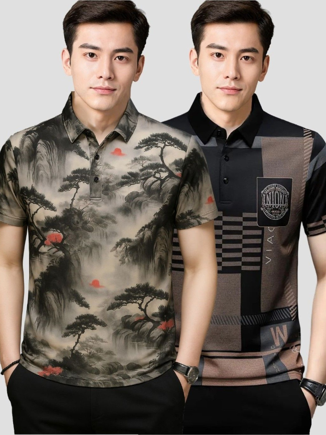 zebu Pack Of 2 Graphic Printed Polo Collar T-Shirts