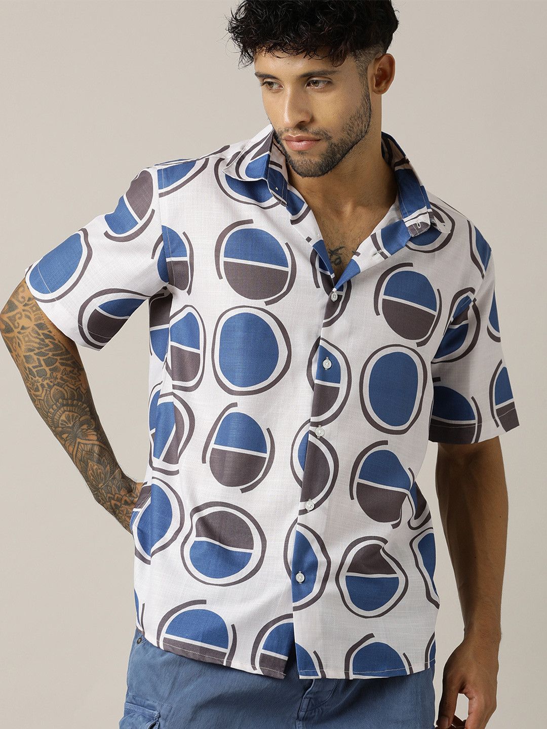 Paper Cut Men Geometric Printed Linen Shirts