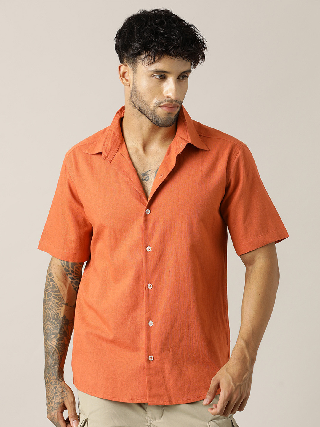 Paper Cut Relaxed Spread Collar Cotton Shirt