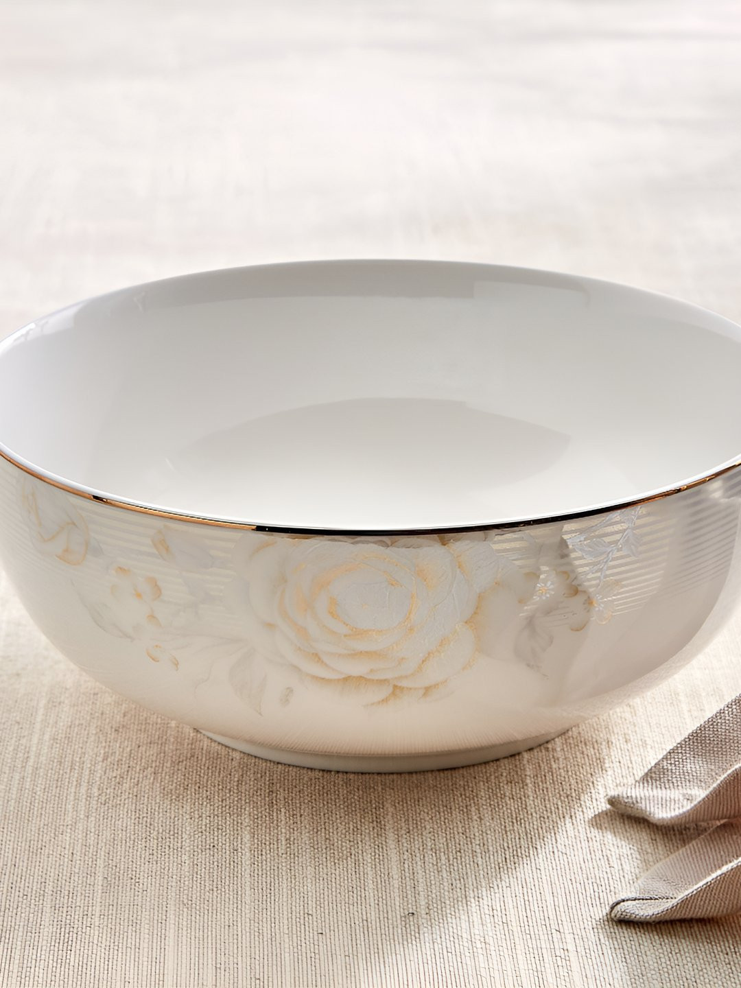 Home Centre White Altius Amaryllis Fine China Floral Printed Serving Bowl - 1.5L