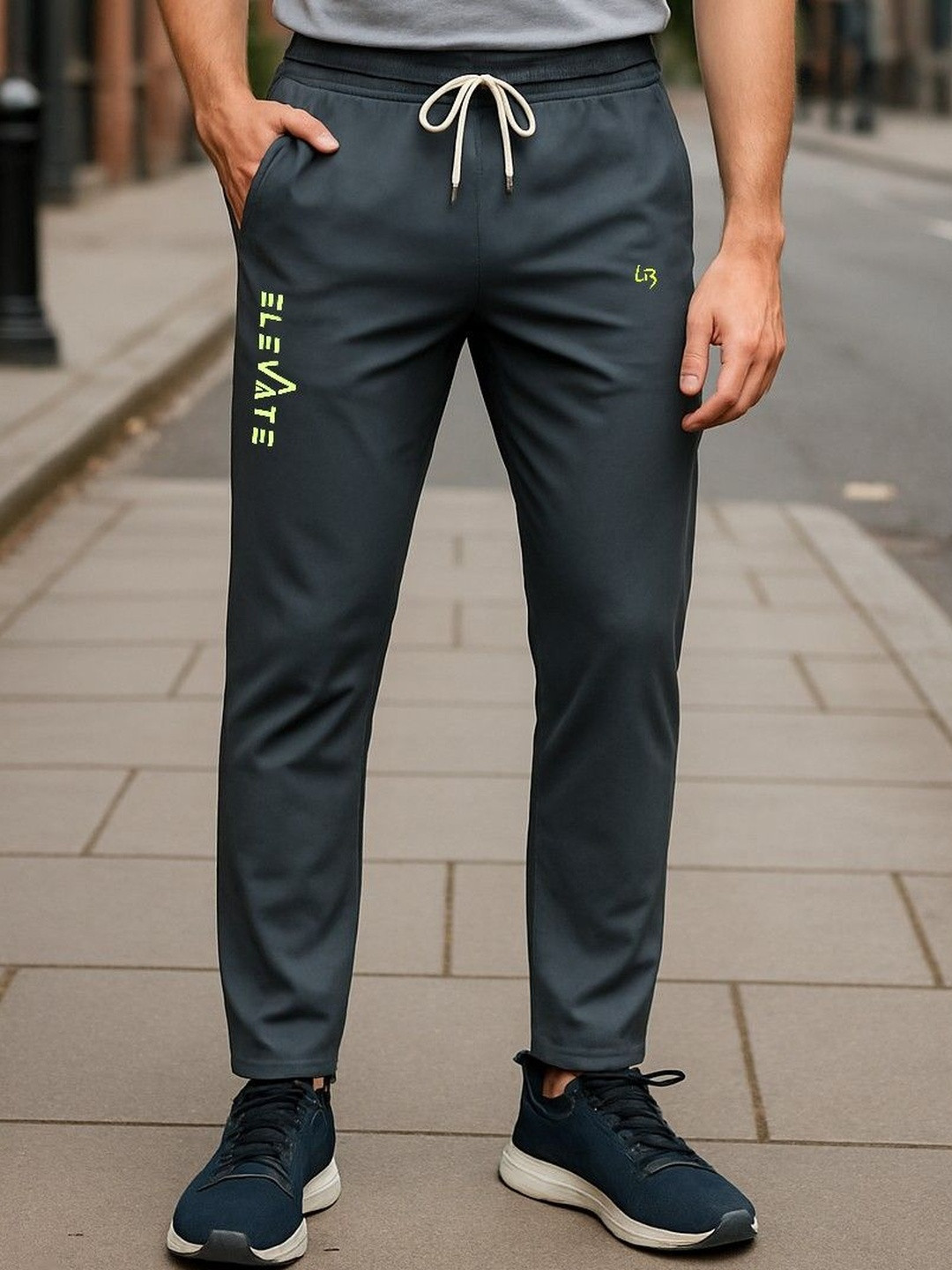 LEE BONEE Men Dark Grey Polyester Elevate Printed Regular Fit Track Pant