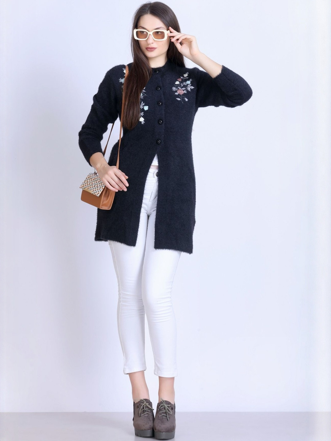 Roadster Women Embroidered Long Coat Style Cardigan