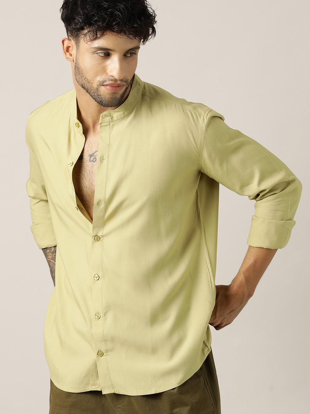 Paper Cut Relaxed Fit Band Collar Shirt