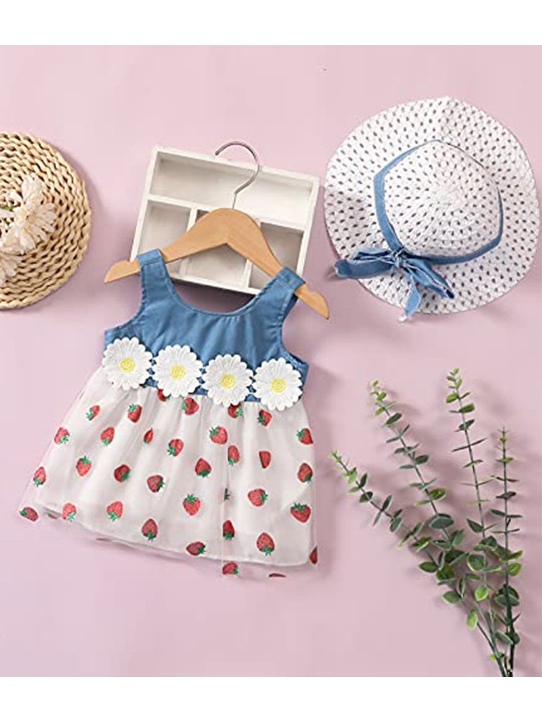 Bold N Elegant Girls Conversational Printed Flower Applique Fit & Flare Dress with Hat