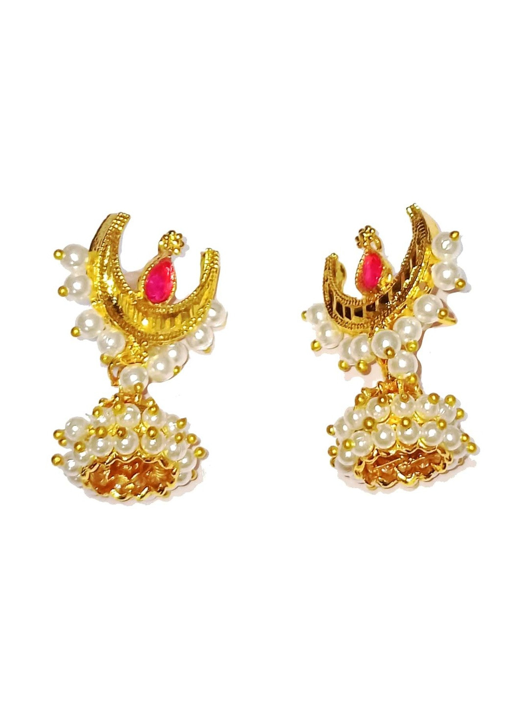Adhira's Women Gold Alloy Gold -Pleated Dome Shaped Chandrakor style Jhumkas Earrings