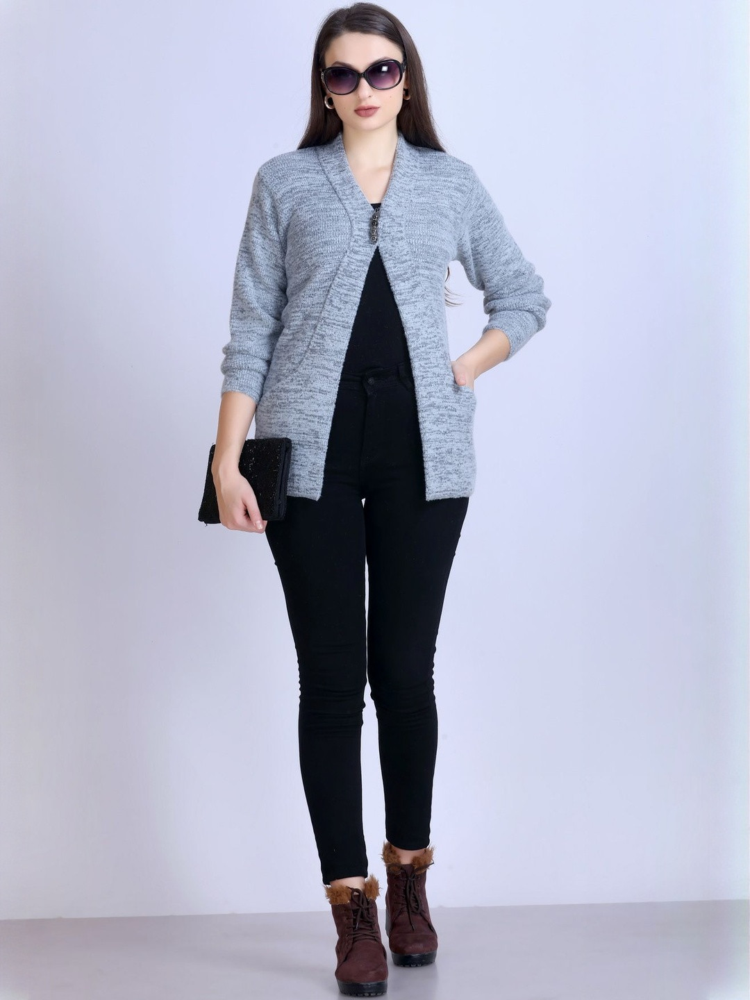 Roadster Women Grey Wool Long Coat Cardigan