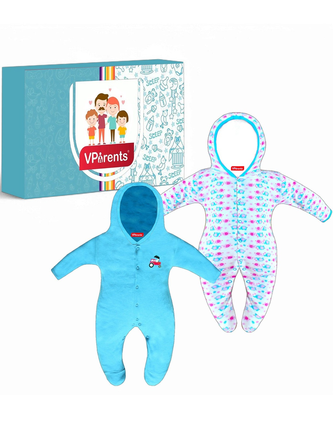 VParents Kids Pack of 3 Hooded Full Length Printed Romper