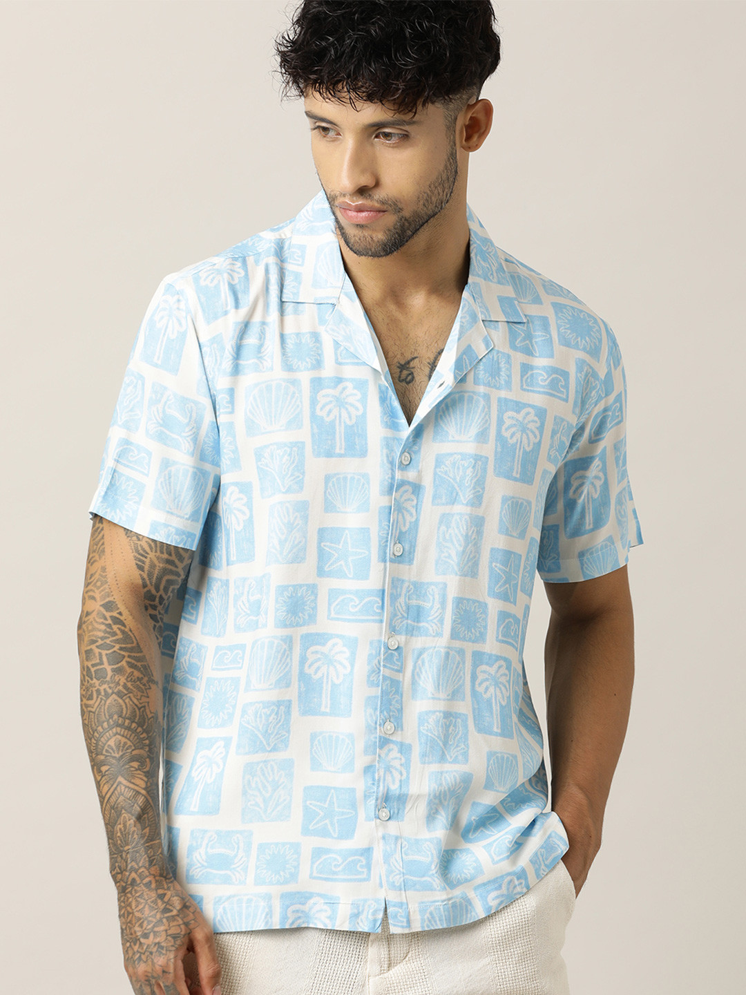 Paper Cut Relaxed Printed Spread Collar Shirt