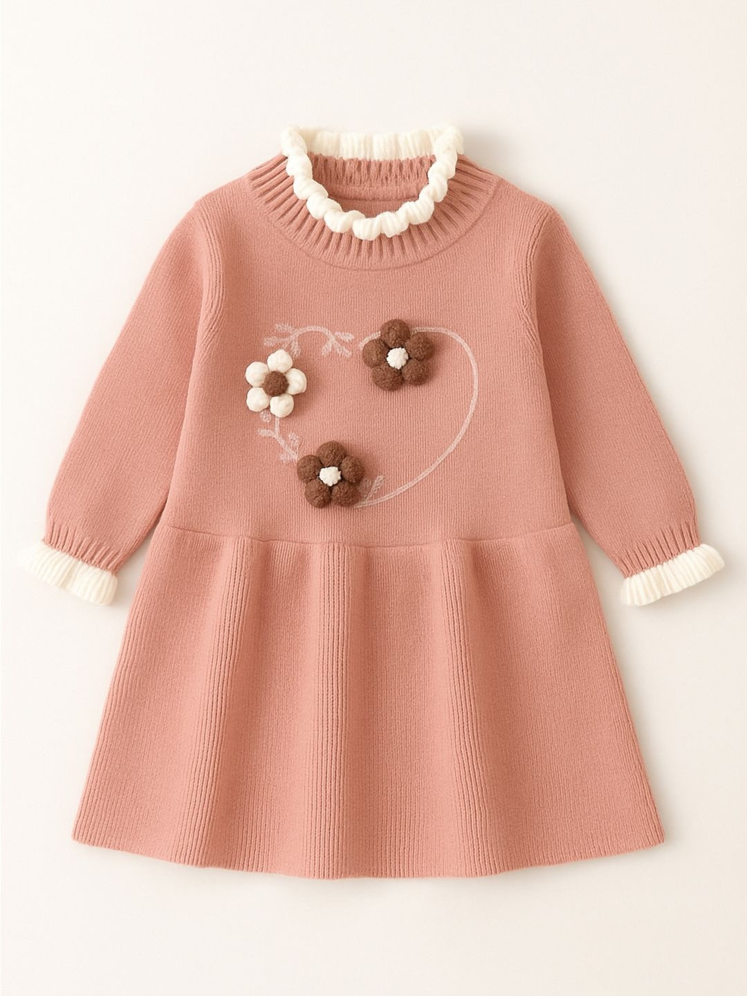 Bold N Elegant Girls Floral Applique Sweater Fit & Flare Dress