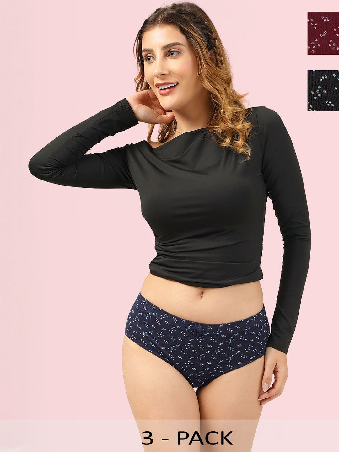 DressBerry Women Pack Of 3 Cotton Printed Hipster Panties