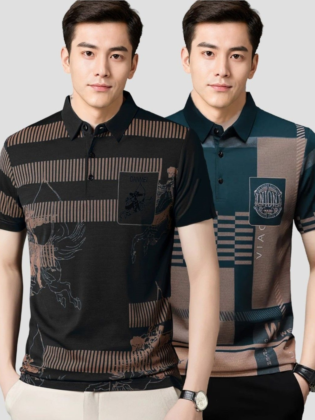 zebu Pack Of 2 Graphic Printed Polo Collar T-Shirts