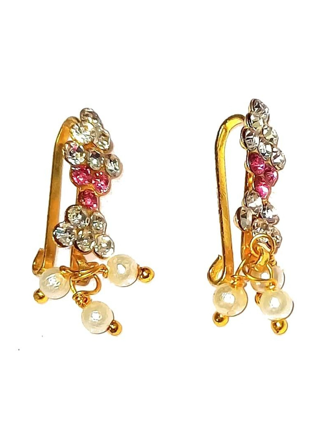 Adhira's Gold Plated Artficial Stones & Beads Press Bugdi Earrings