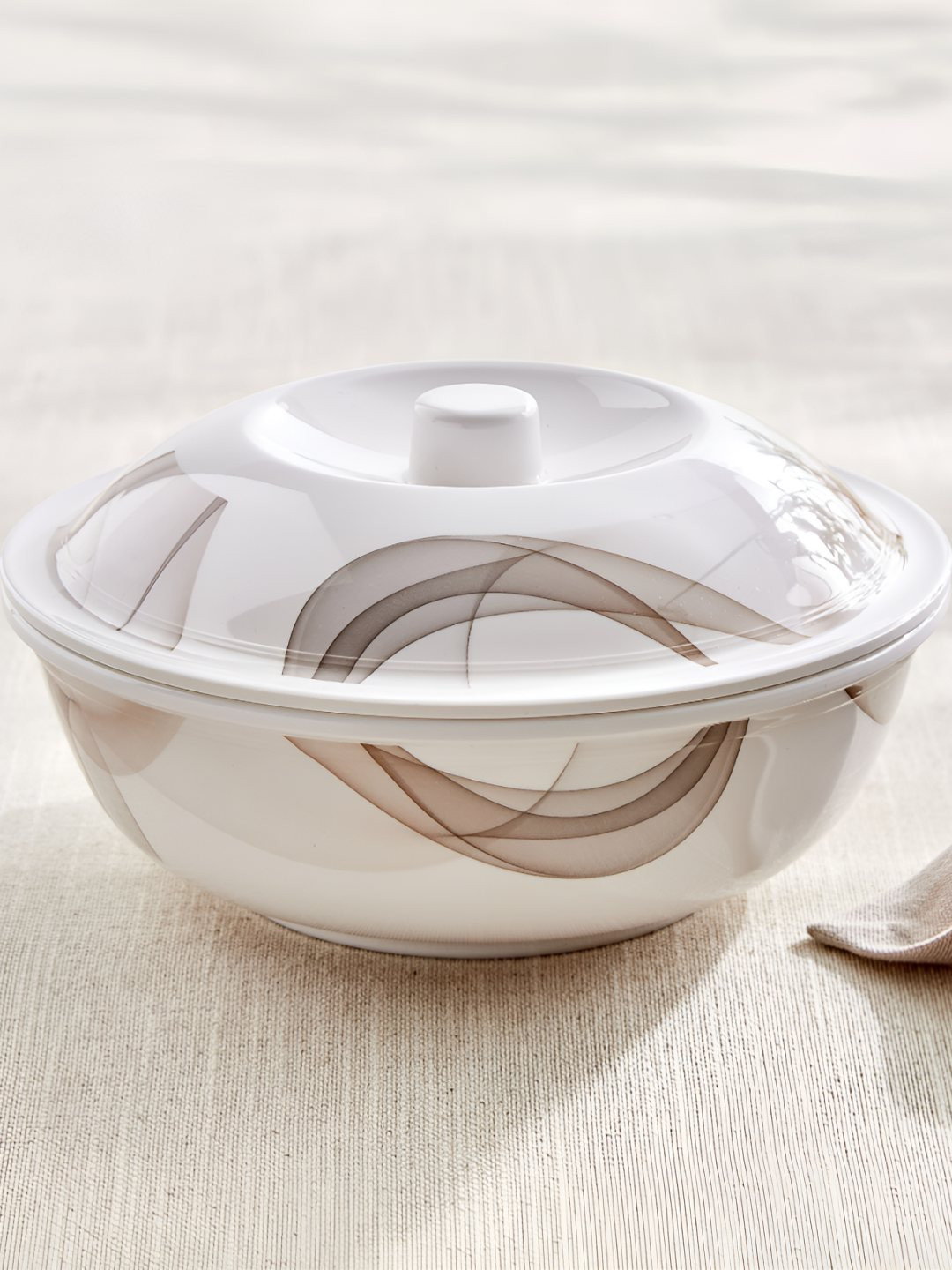 Home Centre Meadows Monalisa White Melamine Easy To Clean Serving Bowl With Lid