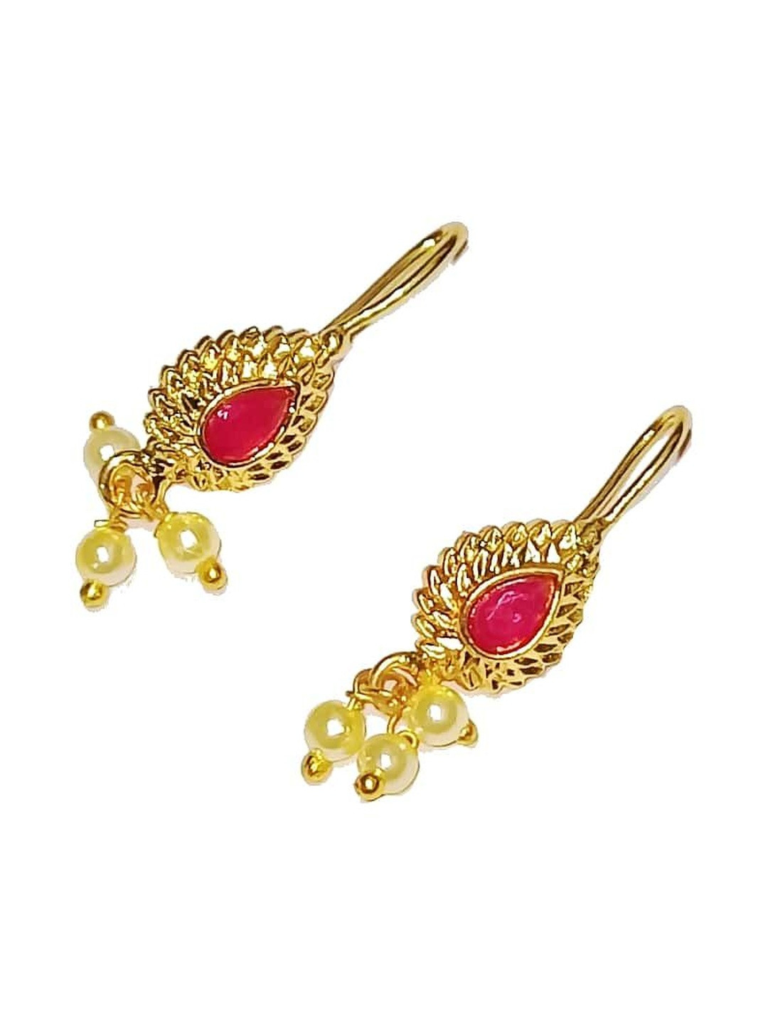 Adhira's Gold Plated Leaf Shaped Bugadi Earrings