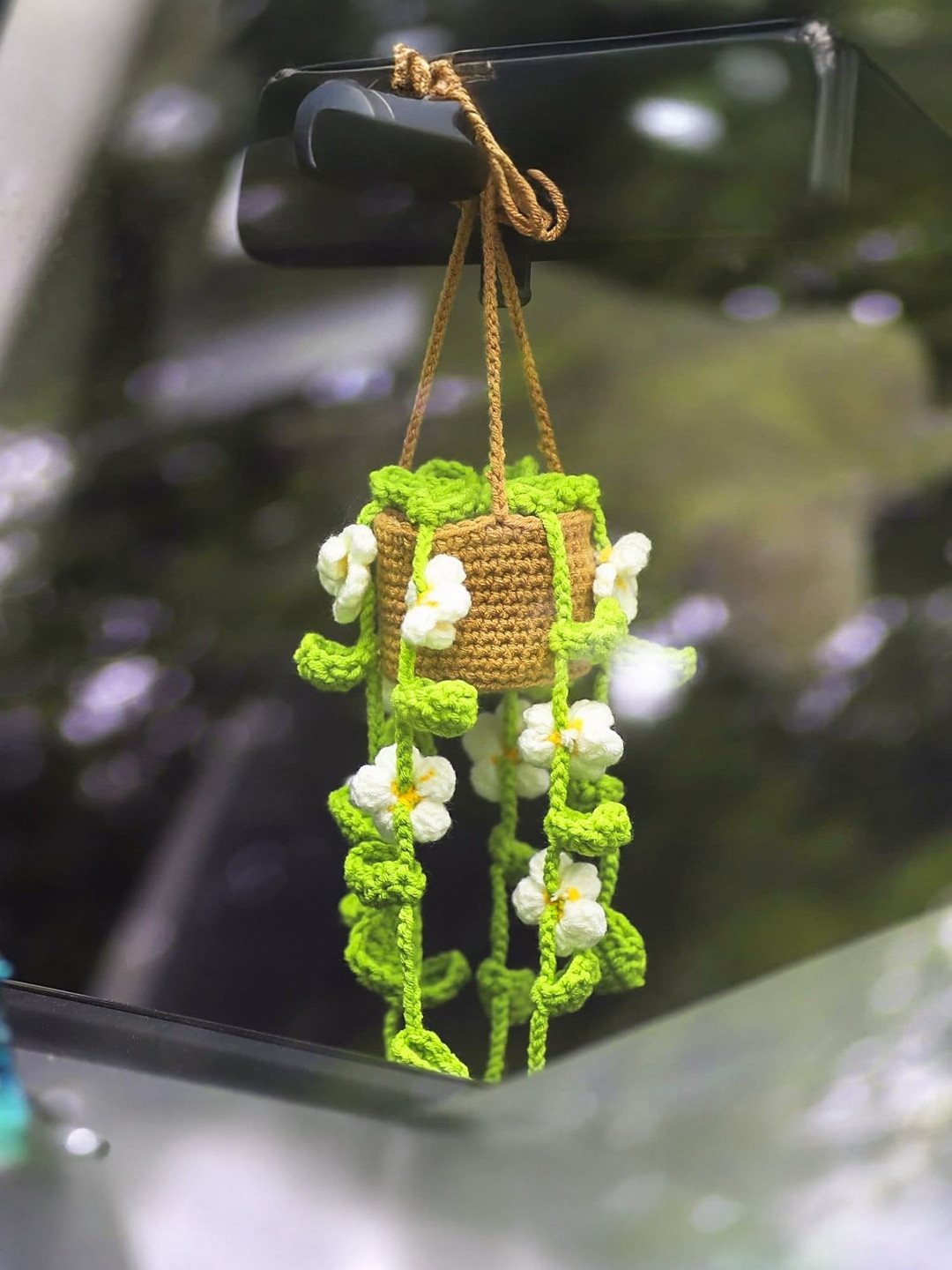 Ekhasa Green Crochet Car Hanging Decor