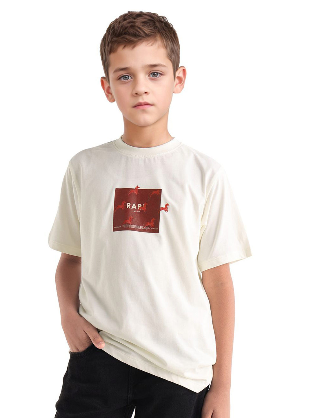 RARE ONES Boys Graphic Printed Round Neck Pure Cotton T-Shirt