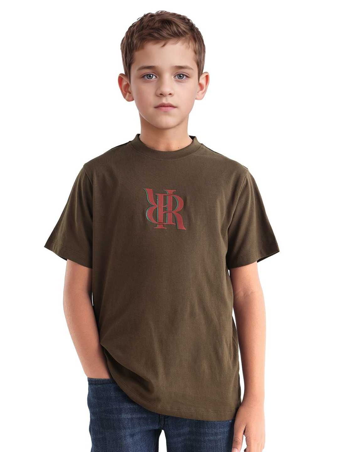 RARE ONES Boys Typography Printed Short Sleeves Brown T-shirt