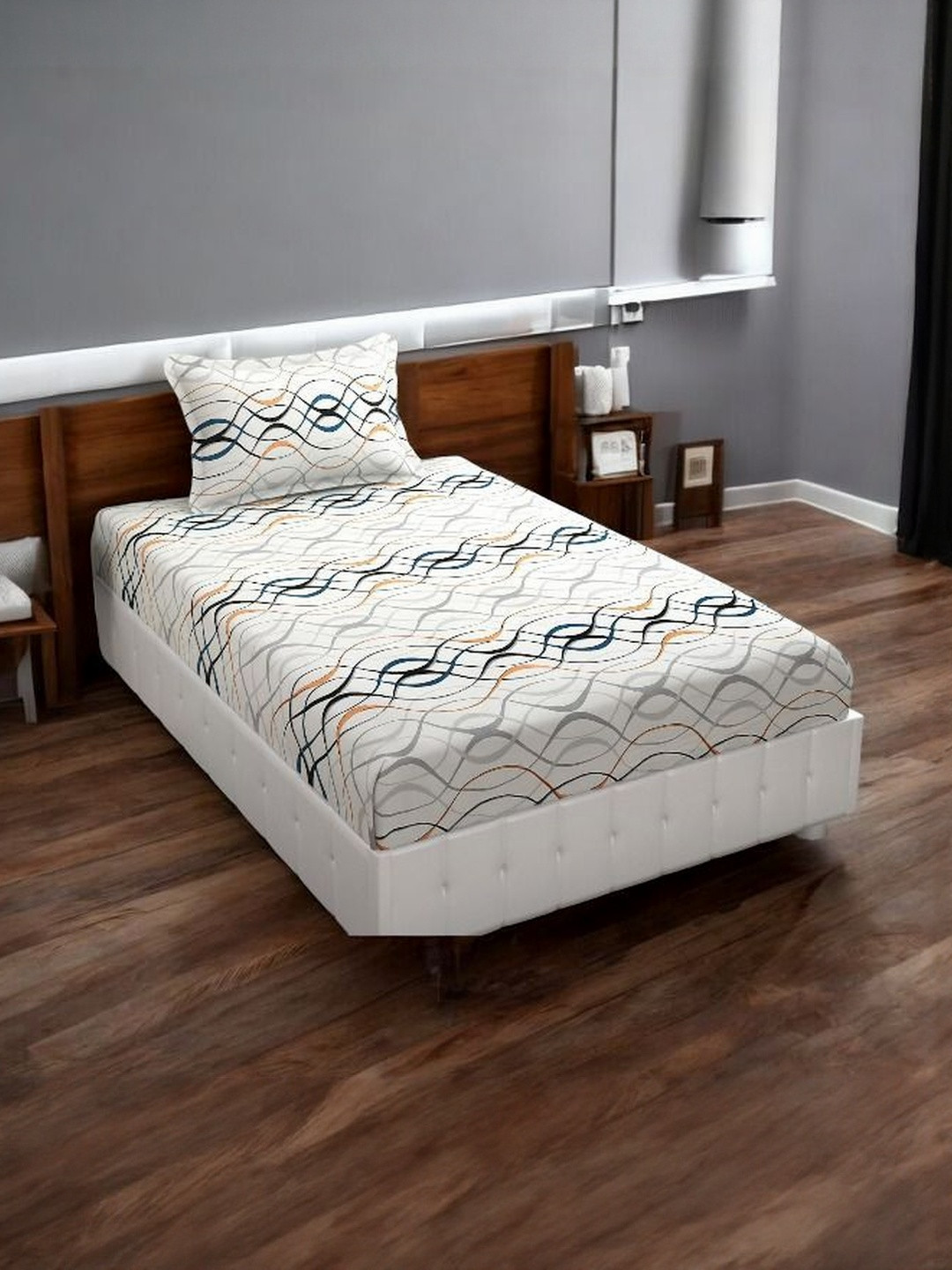 WELLNEST White Cotton Single Bedsheets