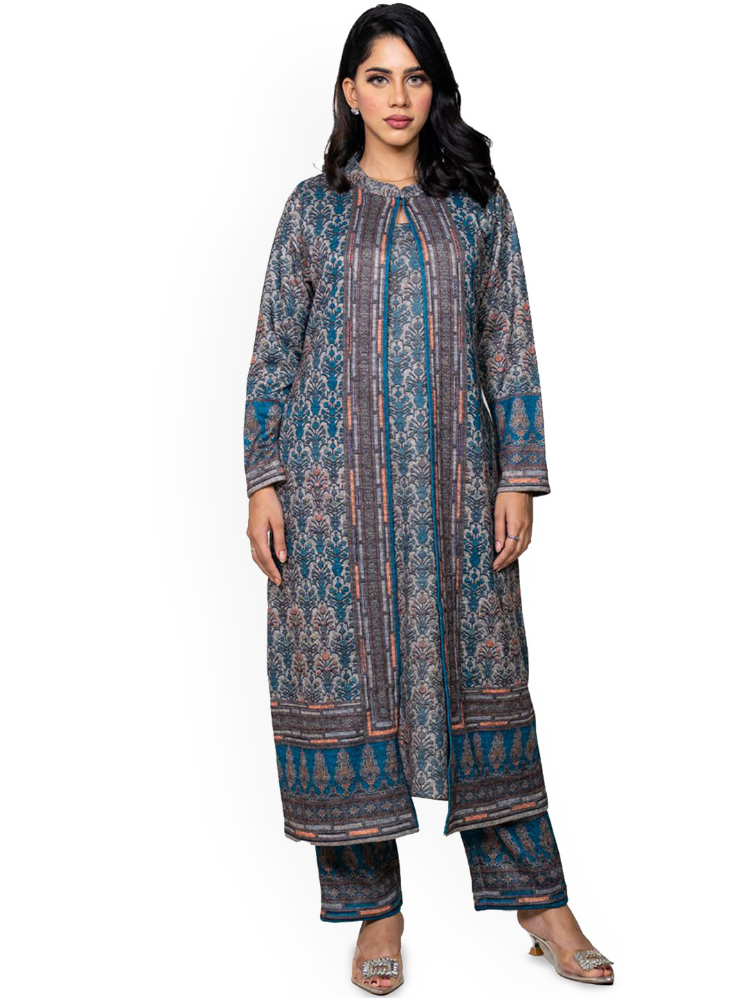 WAABBI SAABBI Printed Round Neck Tunic with Jacket & Trousers
