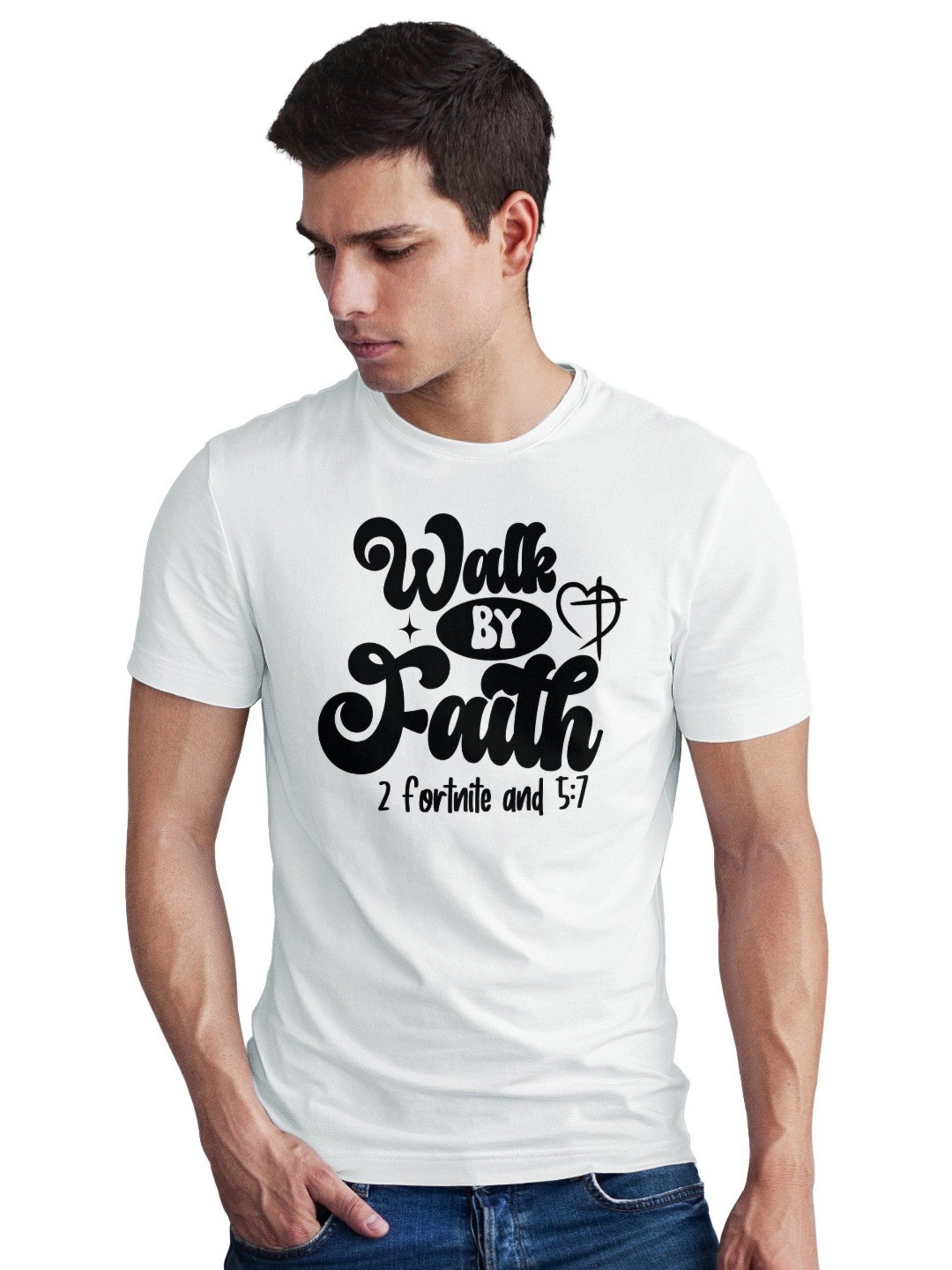 Seekbuylove Men Bio Finish Walk By Faith Round Neck Pure Cotton T-shirt