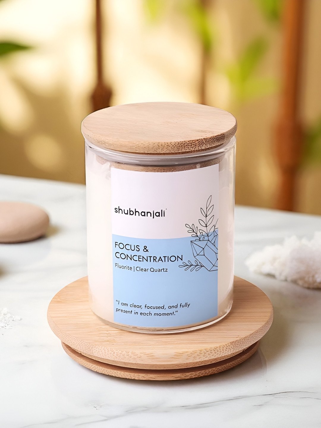 Shubhanjali White Jar Candle With Healing Crystals