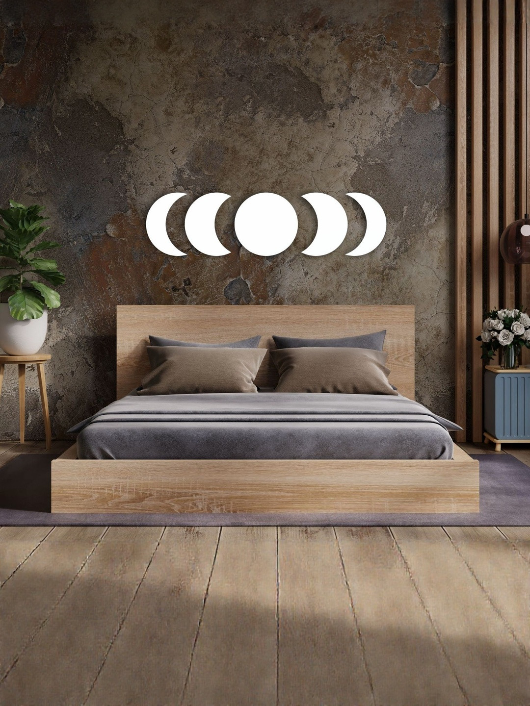 GloShvi White Set Of 5 Plastic Moon Wall Decor