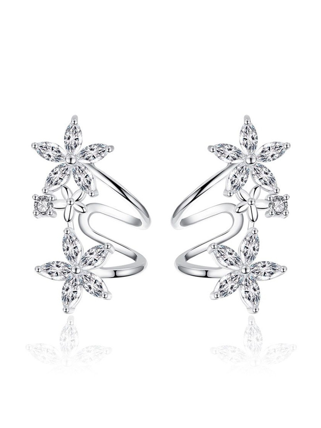 MYSTICFLAVIA Flowery Duo White Zircon Stud Silver Earrings