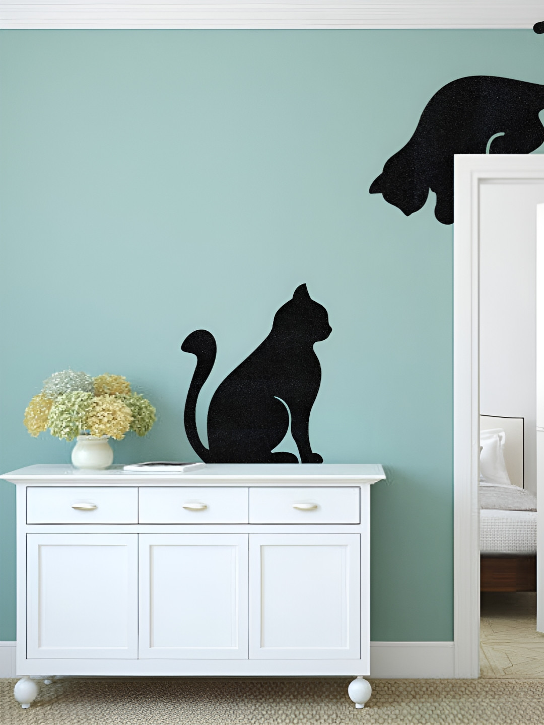 GloShvi Black Pin Wood Cat Silhouette Wall Decor