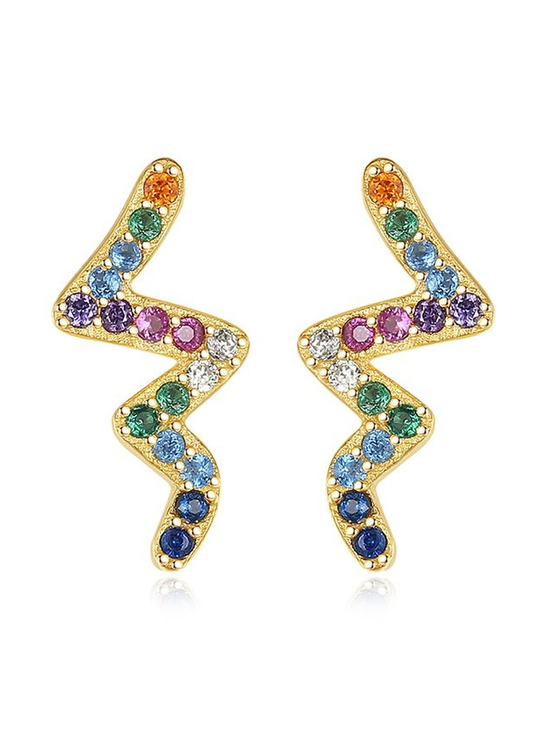 MYSTICFLAVIA Wavy Rainbow Zircon Studded Silver Earrings