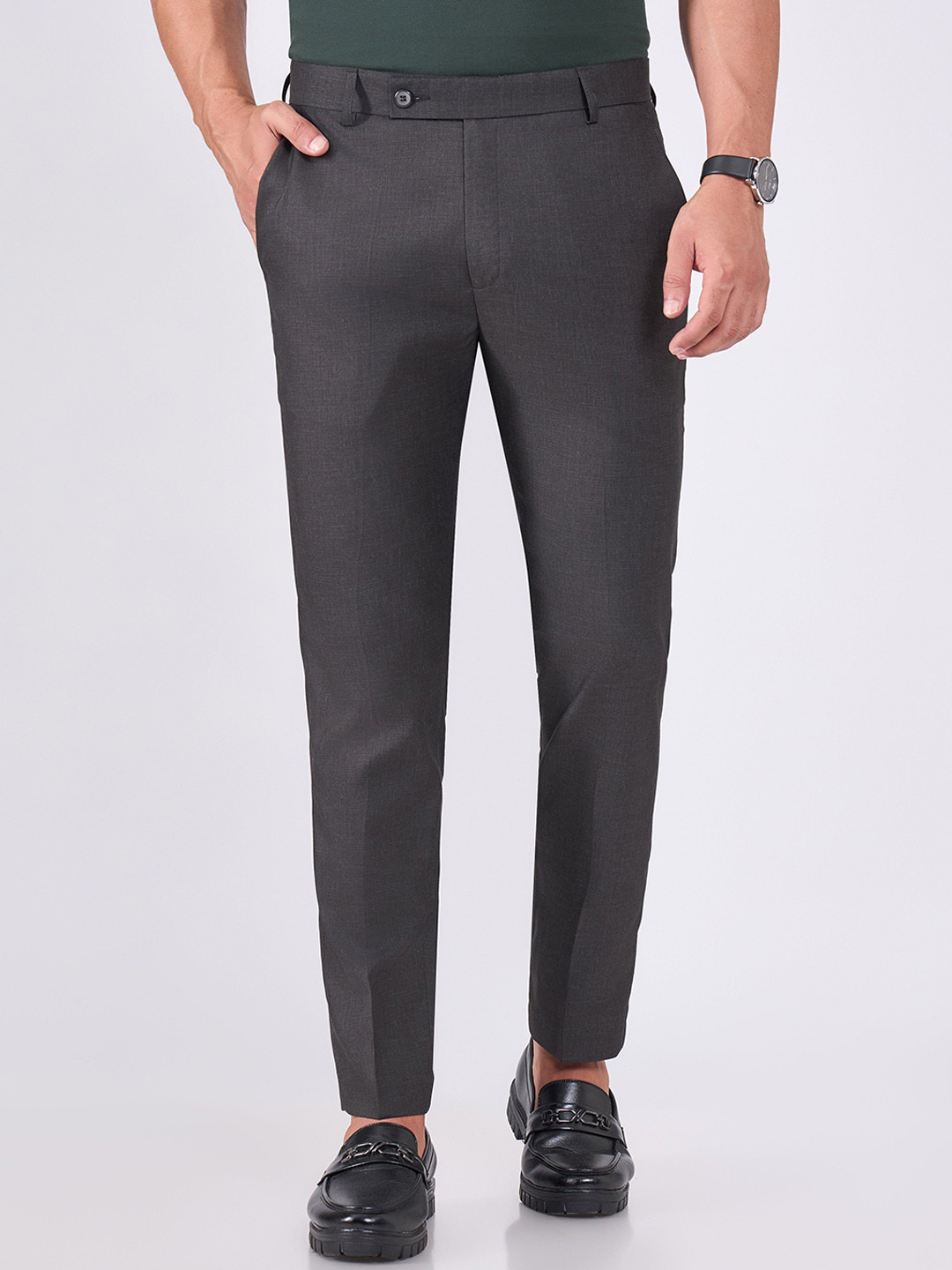 Espanshe Itron Beige Skinny Fit Formal Trousers