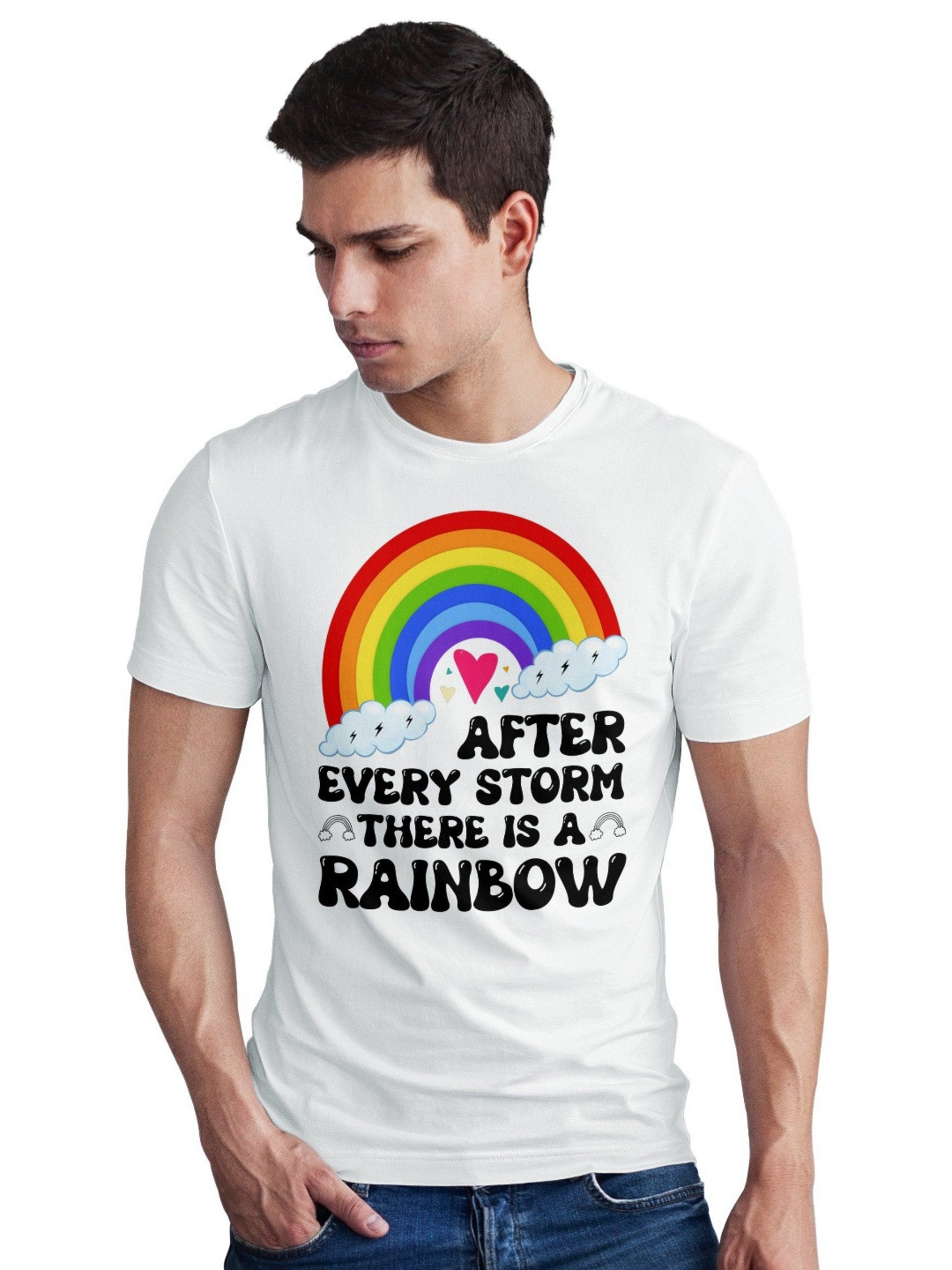 Seekbuylove Men Bio Finish Rainbow Round Neck Pure Cotton T-shirt