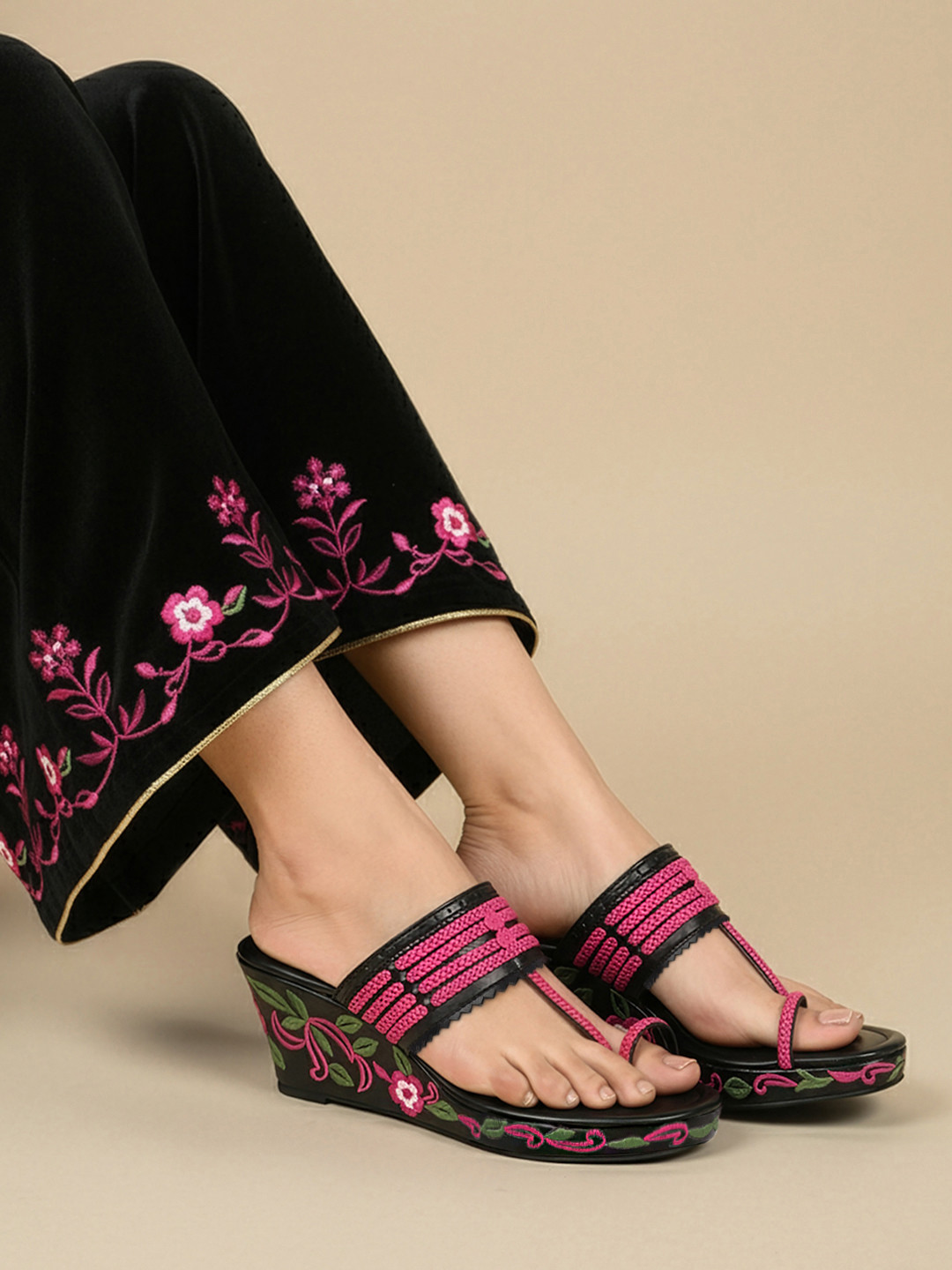 House of Pataudi Floral Embroidered Wedges