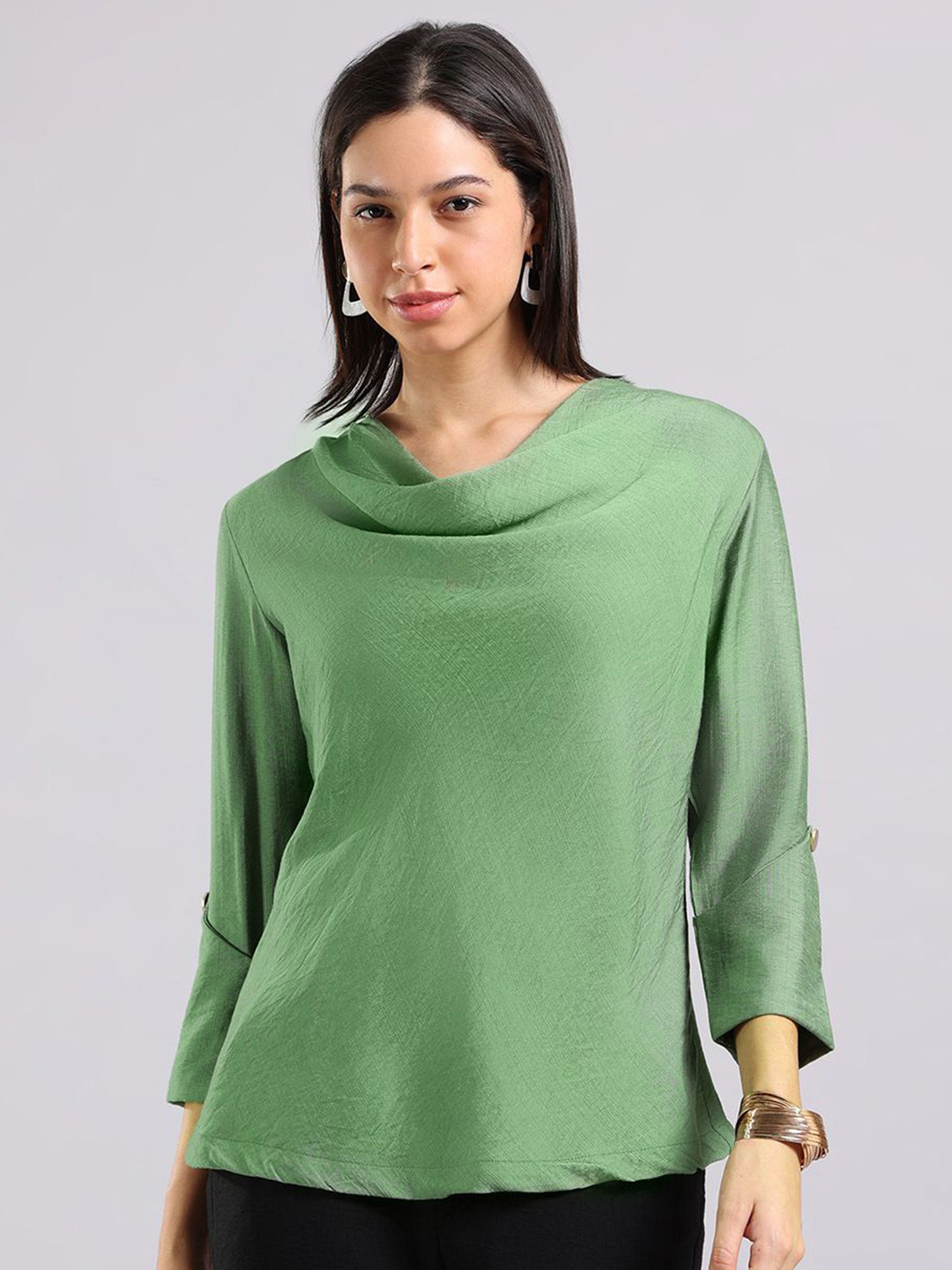 Tamiska By Narendra Kumar Women Solid Cowl Neck Three-Quarter Sleeves Tunic