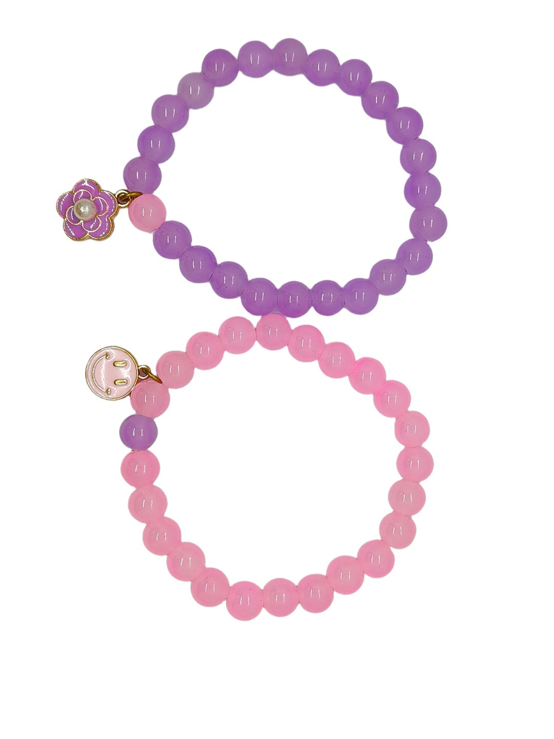Inara Robes Women Set Of 2 Smiley And Flower Charm Colorful Beads Bracelet